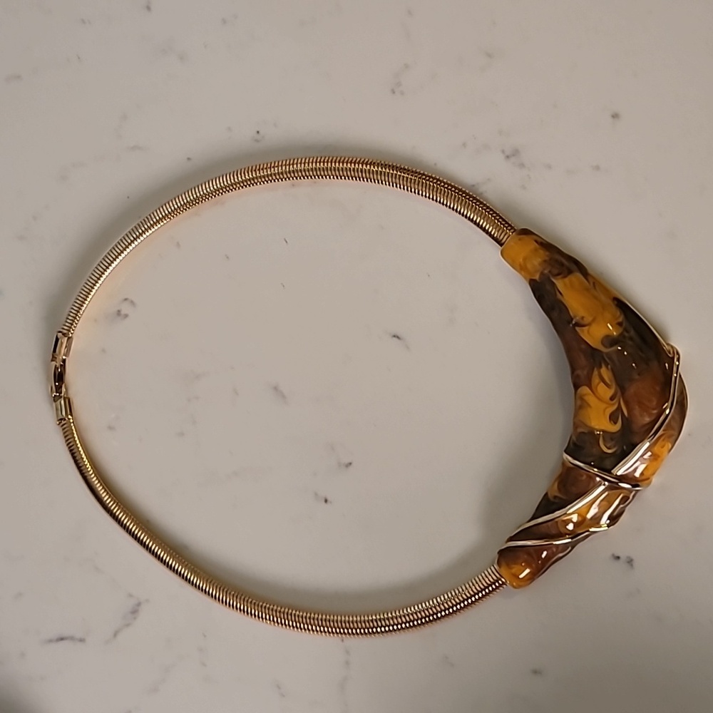 Vintage Gold Tone Omega Necklace Bracelet and Earrings Set - Picture 3 of 11